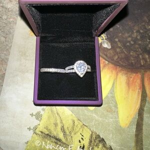 Sterling silver pear halo bridal set size 7
